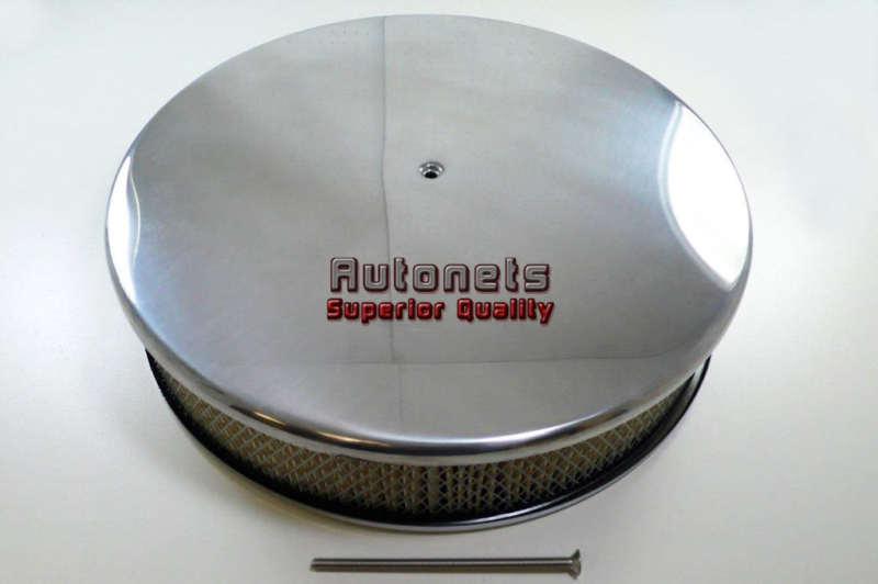 14" round smooth polished aluminum air cleaner street hot rod filter breather