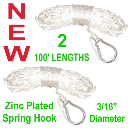 2 new 100' solid braid 3/16" nylon anchor line,marine boat dock rope,white