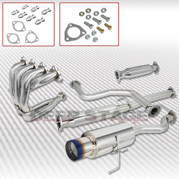 Purchase SS CAT BACK EXHAUST 4"BURN TIP MUFFLER+HEADER+PIPING 9295