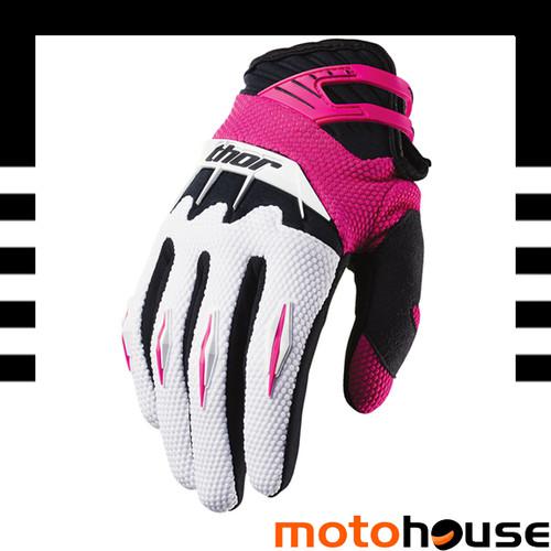 Thor womens 2014 spectrum gloves mx offroad dirt motocross pink white black 