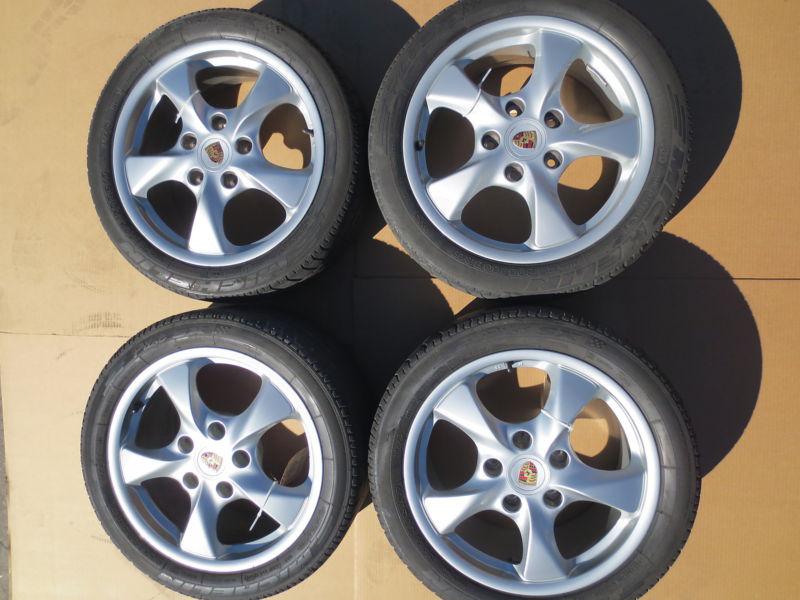 01 porsche 986 911 boxster 4 stock wheel rims 5 spoke 17 set 4 hub caps  36,628