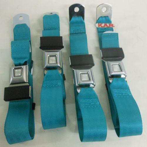  1965-1973 classic mustang after market push button seat belts; turquoise;  4