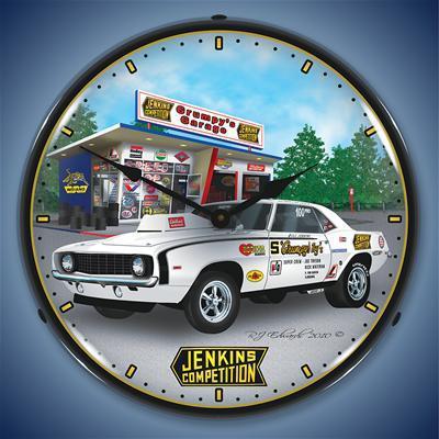 Wall clock analog 14" diameter jenkin's 1969 camaro image white blue yellow red