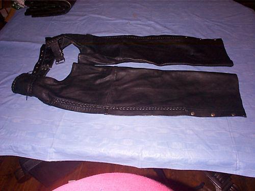 Unik motorcycle leather chaps, size small old school