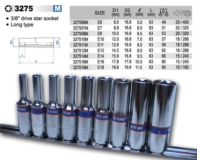 9pc 3/8" dr metric deep star socket rail set e6-e18