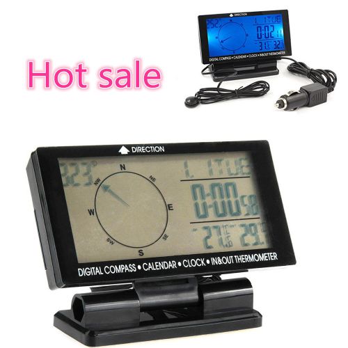 Car digital electronic compass clock in/out thermometer calendar travel guiding