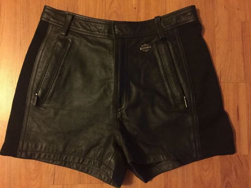 Women's authentic harley davidson black leather shorts size 34/6 stretchy sides