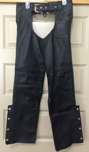 Women's leather motorcycle chaps s, black, suede lined, street and steel