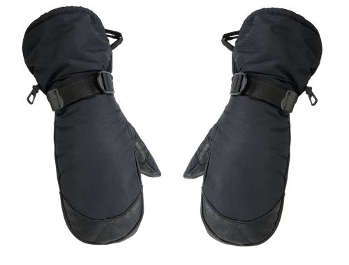 Black gauntlet mitts with leather palm - large