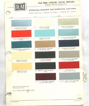 1965 ford r-m color paint chip chart all models original mustang