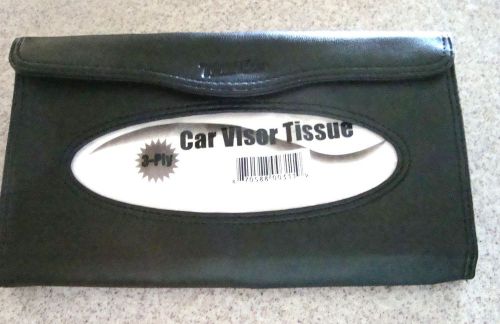 Vehicle car tissue box holder attaches to visor - black leather- new