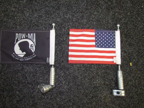 2 american motorcycle flags usa &amp; pow mia poles mounts harley davidson