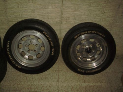 Set of 4 15&#034; 5 bolt vintage cragar unilug aluminum wheels 9x15 and 6x15 w/tires