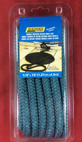 Dock line double braided nylon rope 1/2&#034; x 15&#039; teal seachoice 39791