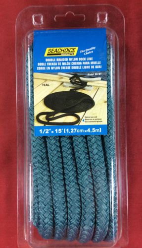 Dock line double braided nylon rope 1/2" x 15' teal seachoice 39791