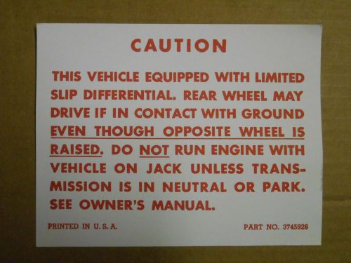 1959 1960 1951 1962 1963 gm chevrolet positraction warning  lable