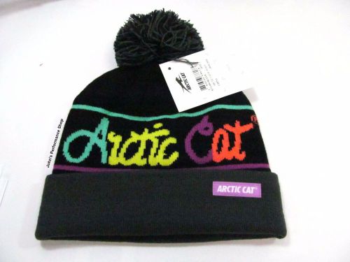 2017 arctic cat girl&#039;s youth aircat black and gray w/ pom beanie hat 5273-090