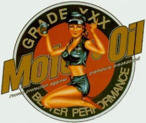 Pair (2) sexy motor oil girl pinup xxx better performance thru chemistry sticker