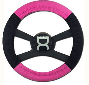 Two tone velvet steering wheel cover. black and hot pink.