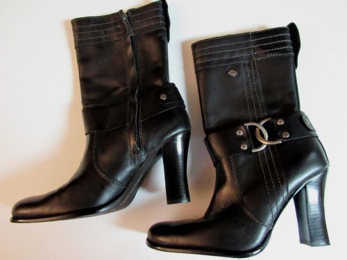 Womens black leather 3 1/2" heel boot w/zipper harley-davidson sz 6  worn once!