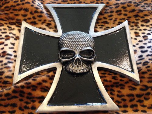 Iron cross car club plaque rat rod drag wall skull scta custom van chopper