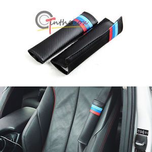 2x m-colored sport stripe carbon fiber pattern car seat belt covers shoulder pad