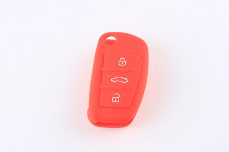 New silicone protective cover 3 button remote key case fit audi a6 a6l q7 q5 red