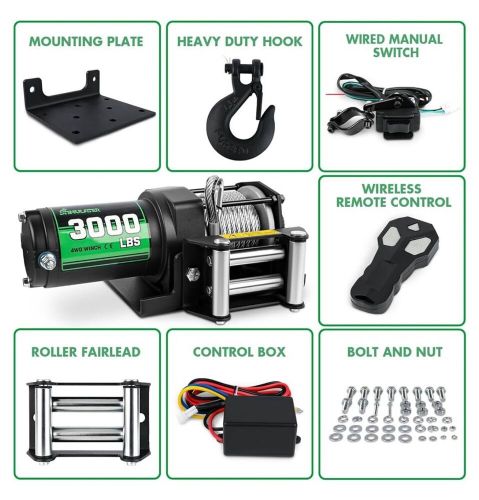 3000lb atv winch,12v electric winch steel cable winch steel wire