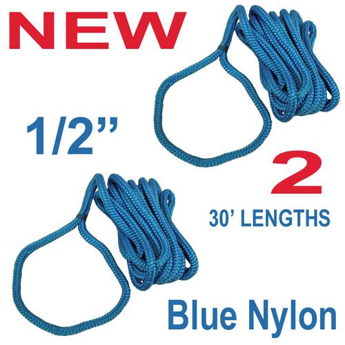 2 new 30' double braid 1/2" nylon dock line,marine boat tow rope,blue