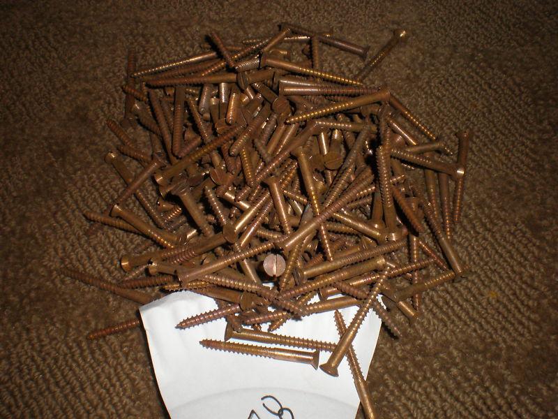 Lot of 178 vintage silicon bronze slotted flat head wood screws #10 x 2" - new