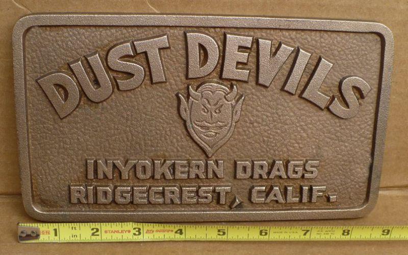 Vintage inyokern drag racing brass sign california dust devils