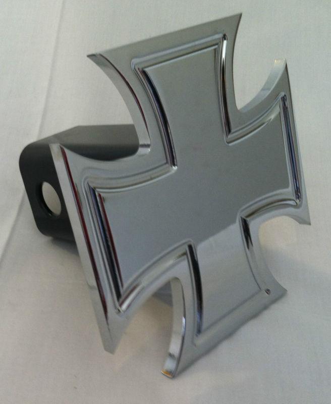 Polished billet 5" maltese iron cross hitch plug cover for 2" insert receiver   