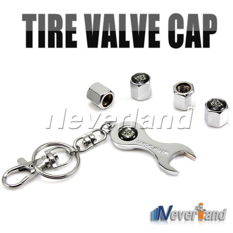Car tire tyre wheel valve stems caps & cover wrench keychain set for optimus