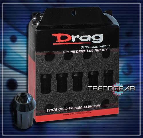 20 drag 12x1.5 wheel rim spline tuner lug nut+key black