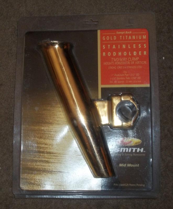  smith mid mount gold titanium two-way clamp fishing rod holder 53660ga