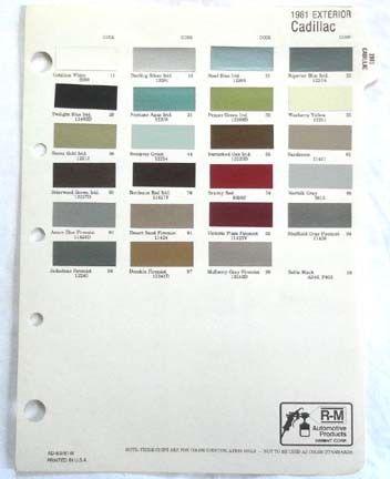 1981 cadillac r-m  color paint chip chart all models original 