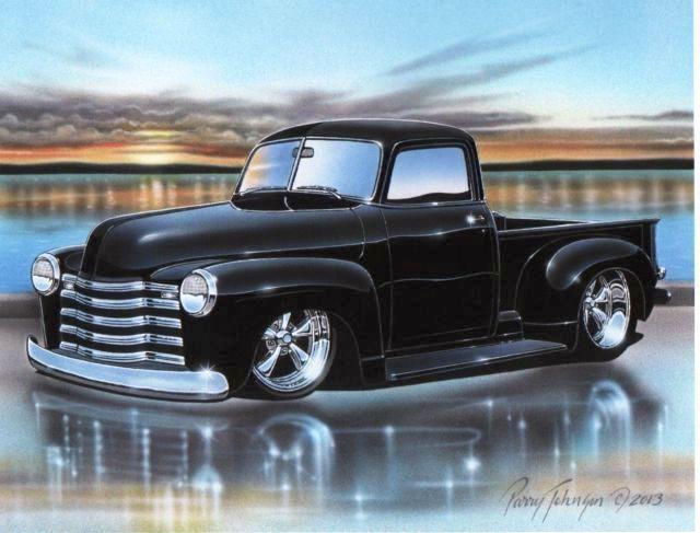 1948 49 50 51 52 chevy pickup hot rod truck art print black