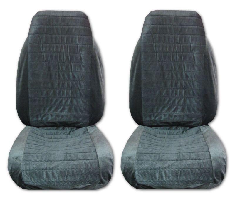 Quilted velour with weave high back car truck seat covers charcoal #1