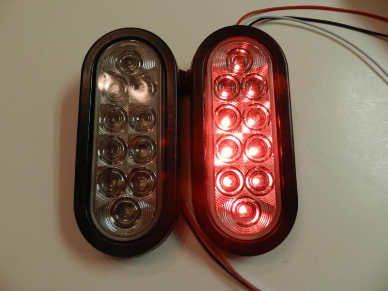 (2) clear / red 6-1/2" oval led 10 diode tail light trailer optronics free ship!