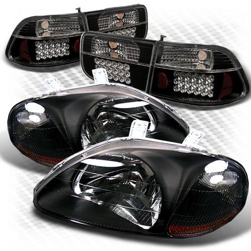 96-98 civic 2dr black headlights + black philips-led perform tail lights combo