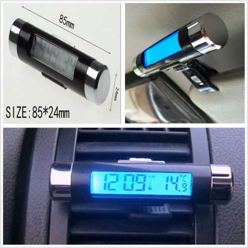 Automobile interior air outlet lcd display blue backlight thermometer clock 2in1