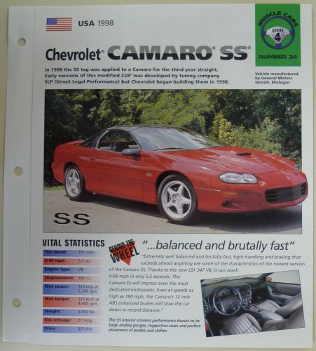 Chevrolet camaro ss imp collector brochure specs 1998 group 4, no 34