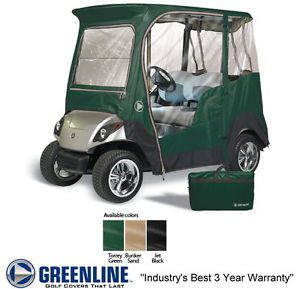 Custom drivable 2 person golf cart enclosure cover for yamaha drive - green