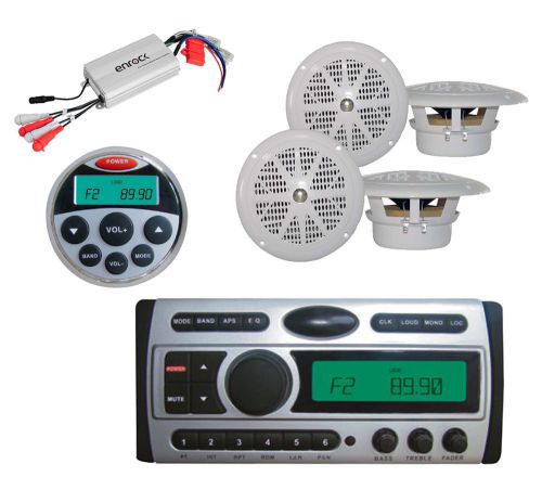 Remote,4x 4&#034; 100w white speakers,800w amp + new pyle cd dvd am/fm marine radio