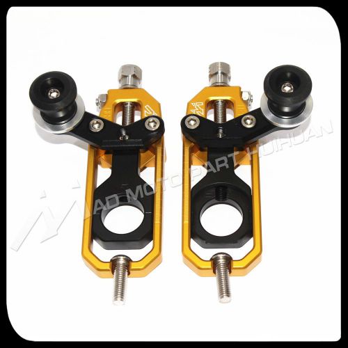Chain adjuster with paddock bobbin kawasaki ninja zx6r 2009 - 2012 gold&amp;black