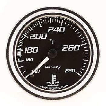 Equus 2&#039;  water temperature gauge kit black / chrome bezel 7242 130-280 f range
