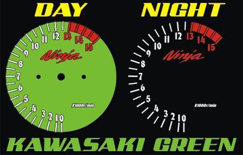 Kawasaki ninja zx-10 r 2007 2008 lime green gauge faces dials mph kmh zx10r