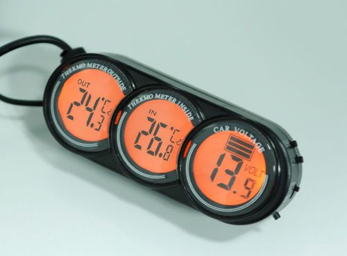 12/24v in car voltage meter with in/out thermometer blue &amp; orange back light