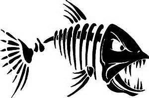 (2)skeleton fish decal/sticker bone fish, fishing,outdoors, country,boat