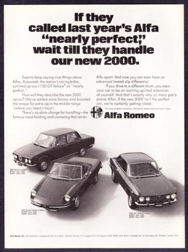 1972 alfa romeo 2000 berlina, spider veloce &amp; gt veloce coupe photo vintage ad